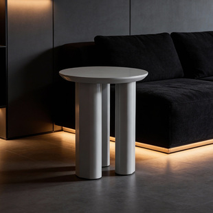 曲美家居边几茶几边桌角几简约圆形休闲卡其色免安装客厅小茶几