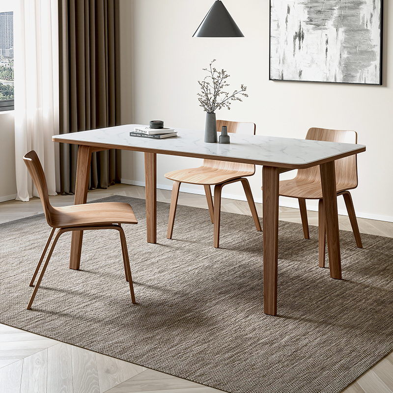 曲美家居弯曲木工艺岩板餐桌椅