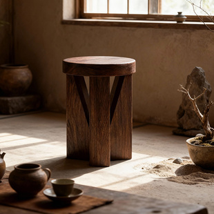曲美家居原木风免安装桌面圆凳子创意设计感餐凳墩子茶几轻摆边几