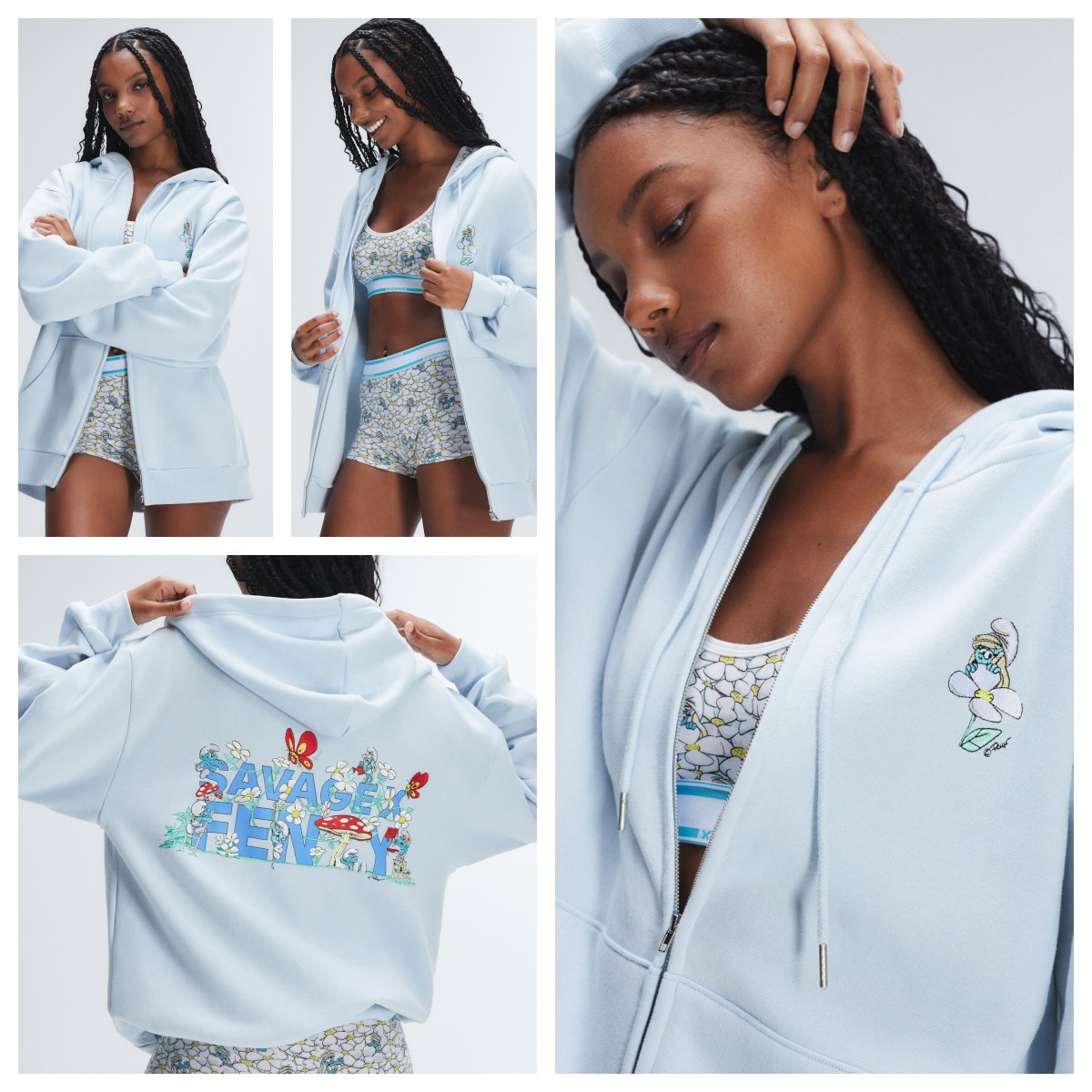 联名款蓝精l宽松版情侣款卡通休闲刺绣印花抓绒拉链卫衣卫裤套装