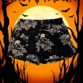 骷髅玫瑰摇滚女款 短裤 包邮 纯原暗黑风格 家居裤