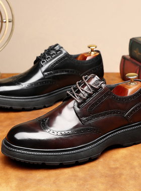 皮鞋男款2024新款秋季头层牛皮商务休闲鞋布洛克时尚结婚鞋23735