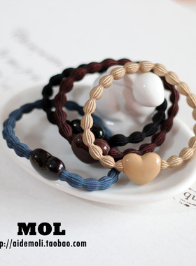 韩国进口aidemoli发饰爱心藕节黑色基础款百搭皮筋发圈发绳头绳