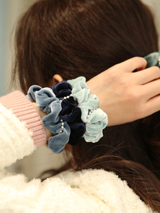 leryae韩国进口秋冬新款 发饰丝绒天鹅绒肠圈发圈珍珠细链款