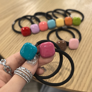 韩国进口发饰AZNAVOUR AZ奶油奶糖2cm小方糖方块发圈皮筋发绳头绳