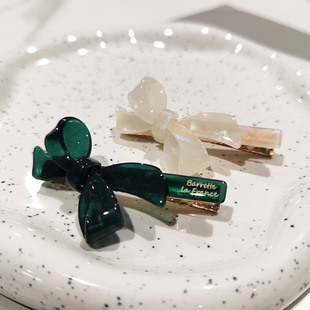 LERYAE韩国进口发饰日韩少女蝴蝶结蜜糖棕墨绿摩卡咖发夹鸭嘴夹