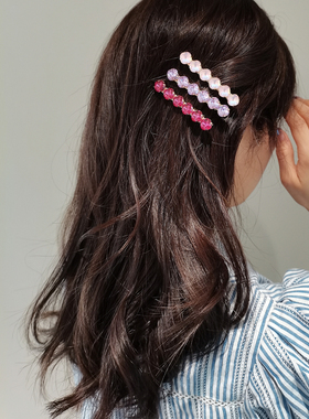 aidemoli韩国进口发饰大颗粒宝石粉色灰色白AB鸭嘴夹日韩发夹边夹