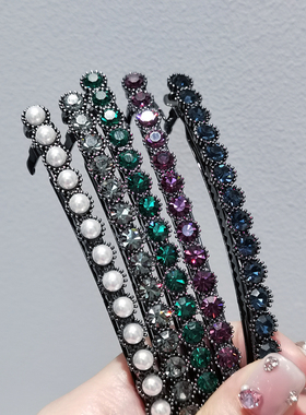 aidemoli韩国进口发饰枪灰底托珍珠款祖母绿灰色水钻弹簧夹发夹