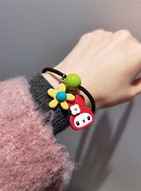 韩国进口AZNAVOUR AZ发饰卡通红色小兔子花朵圆球皮筋发绳女