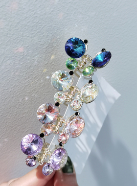 aidemoli韩国进口发饰仿水晶少女小蝴蝶粉色淡紫蓝色发抓刘海抓夹