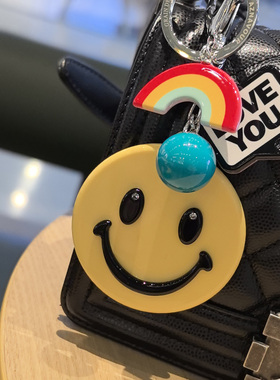 韩国进口AZNAVOUR AZ饰品黄色水钻笑脸彩虹包车挂饰钥匙扣