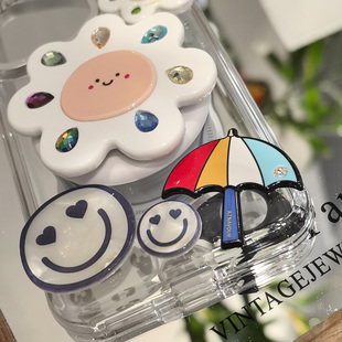 韩国进口AZNAVOUR AZ白玉盘笑脸彩虹伞七色花手机配饰贴纸