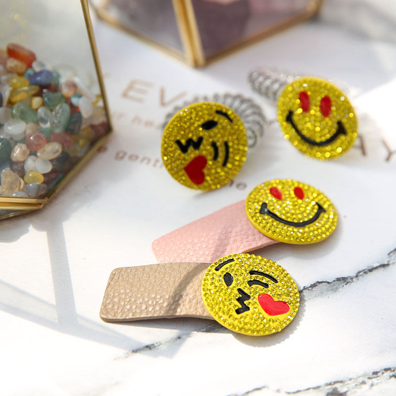 aidemoli精美饰品发饰韩国进口满钻黄色笑脸电话发圈BB夹发夹