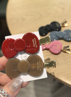 LERYAE韩国进口发饰可爱不对称圆润蝴蝶结无痕鸭嘴夹发夹边夹