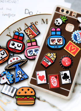 韩国进口 AZNAVOUR AZ 独角兽汉堡薯条扑克小兔子手机3M贴纸