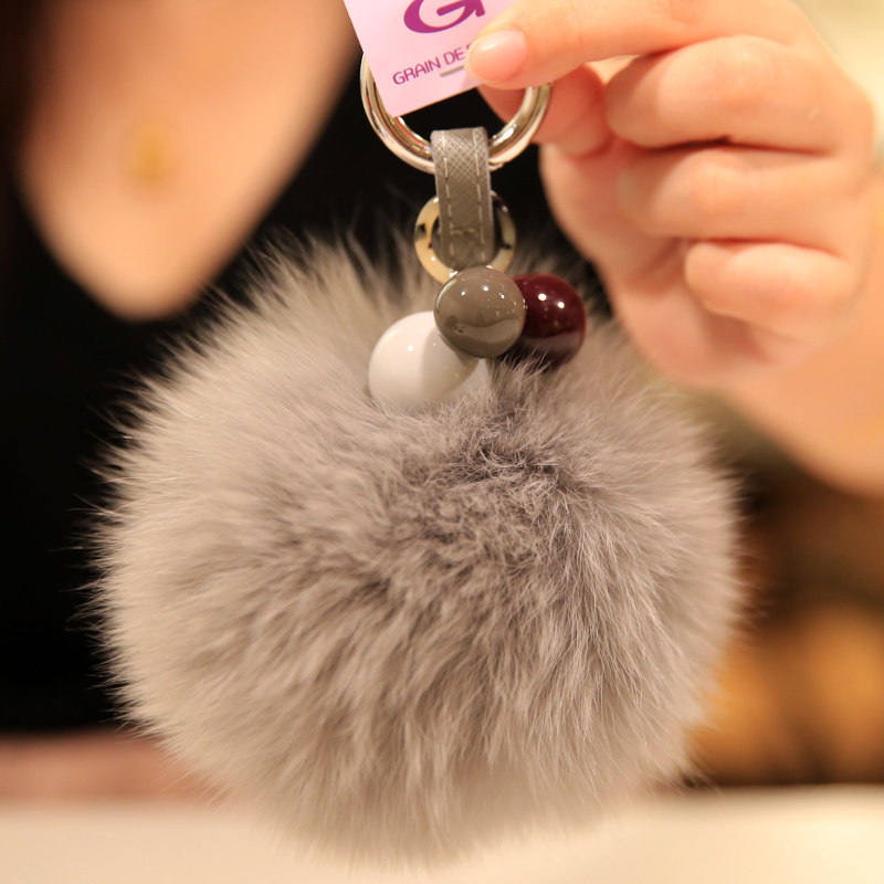 韩国进口 AZNAVOUR AZ 天然皮草狐狸毛嗲萌包挂钥匙扣