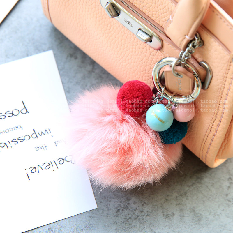 韩国进口 AZNAVOUR/AZ  天然皮草狐狸毛绒球可拆钥匙扣