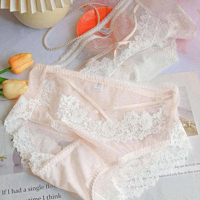 法式蕾丝内裤女士性感绑带纯欲风网纱2025新款大码包臀高腰三角裤