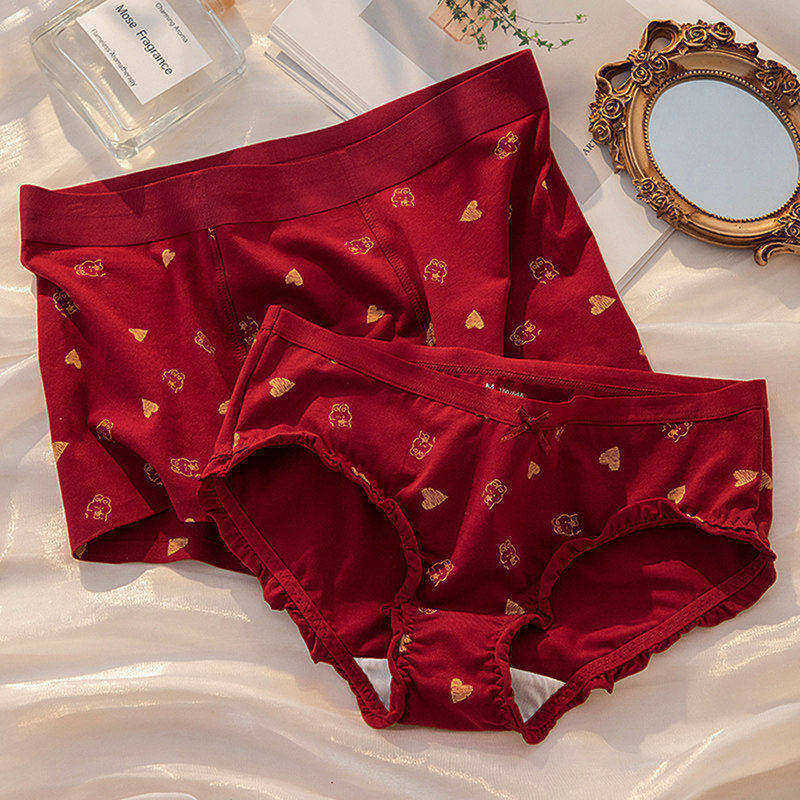 本命年红色情侣款内裤一男一女可爱兔兔新年结婚内衣纯棉裆三角裤