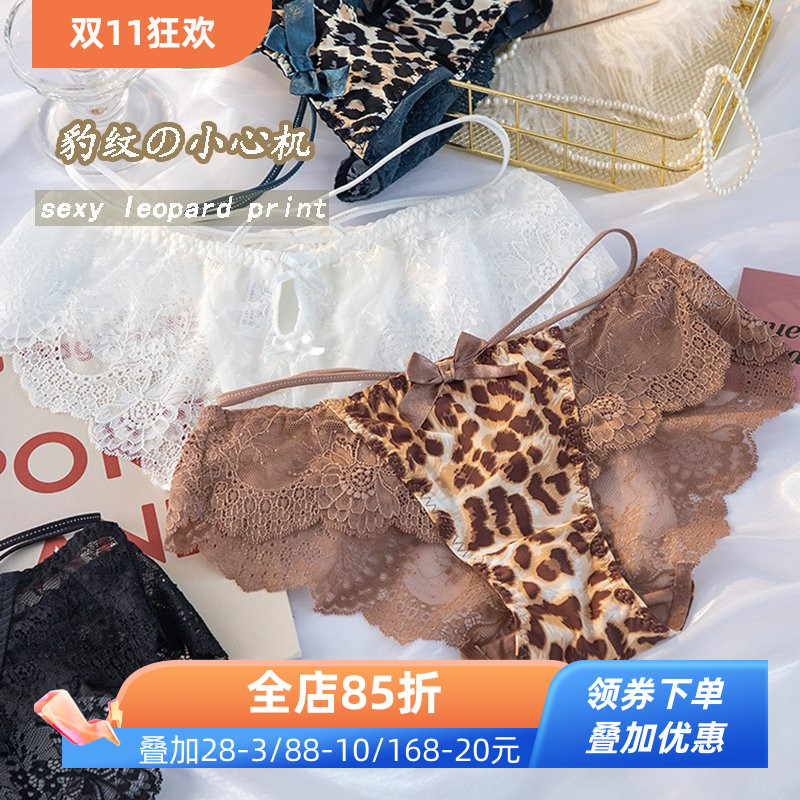 绑带性感豹纹女士内裤蕾丝镂空女生2025新款短裤蝴蝶结三角裤新款