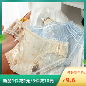 性感网纱内裤少女纯欲透明日系甜美可爱蝴蝶结蕾丝珍珠三角裤新款