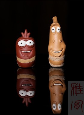 Larva爆笑毛毛虫子茶宠紫砂原矿段泥清水泥手工制作精品可养创意