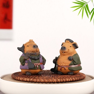 紫砂仿真卡皮巴拉西游记猪八戒沙僧茶宠手工茶玩精品可爱卡通家居