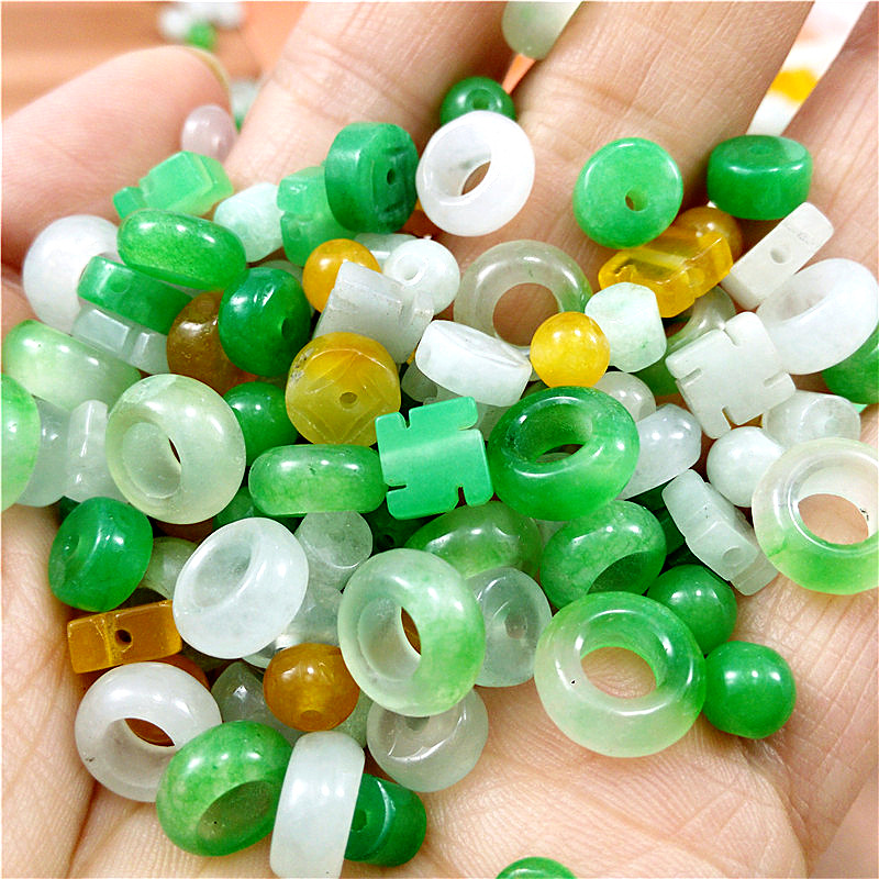 翡翠混装小隔片 算盘珠三彩算盘diy手工车轮扁珠小平安扣隔珠散珠