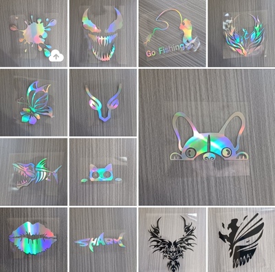 创意七彩镭射车贴遮挡划痕电动车贴纸个性车身装饰后备箱贴画尾箱