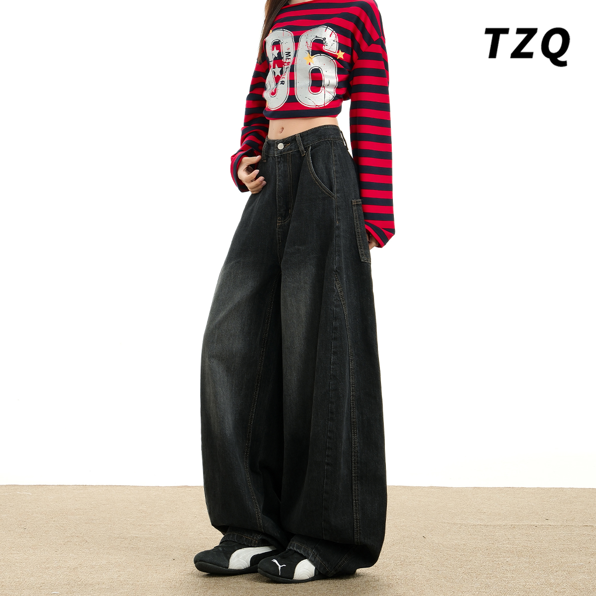 高腰宽松显瘦慵懒风镰刀阔腿裤子