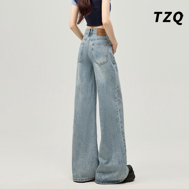 浅蓝色微喇牛仔裤女2026秋薄款水洗百搭不贴腿宽松垂感阔腿喇叭裤