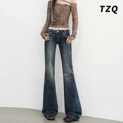 复古美式辣妹不贴腿拖地喇叭裤子