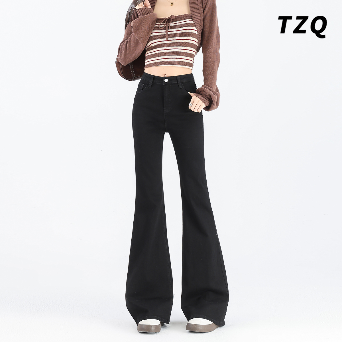 高腰宽松显瘦不贴腿垂感喇叭裤子