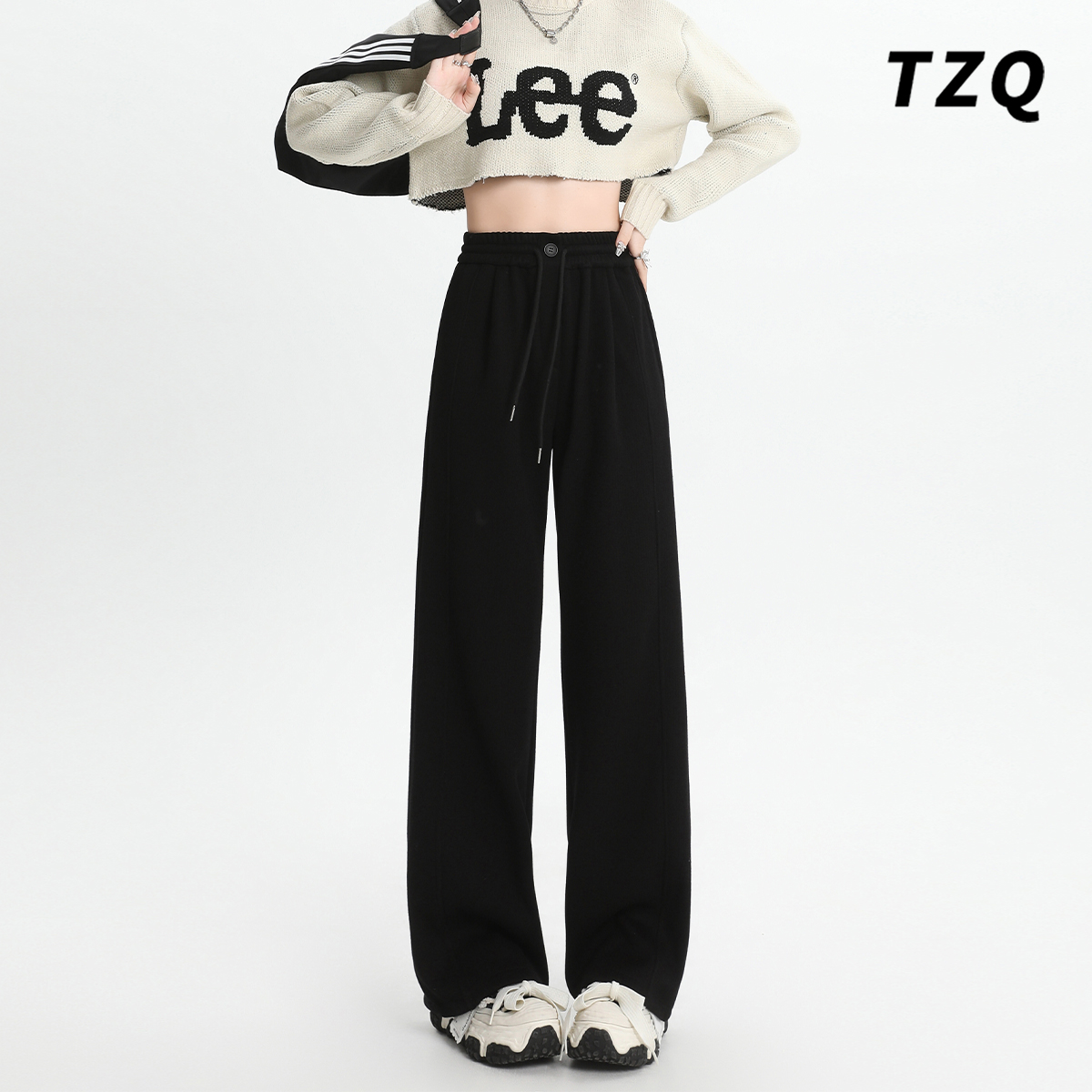 冬季新款显瘦百搭加绒直筒卫裤子