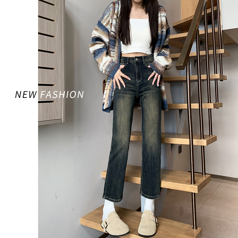 水泥灰直筒牛仔裤女春秋2025新款