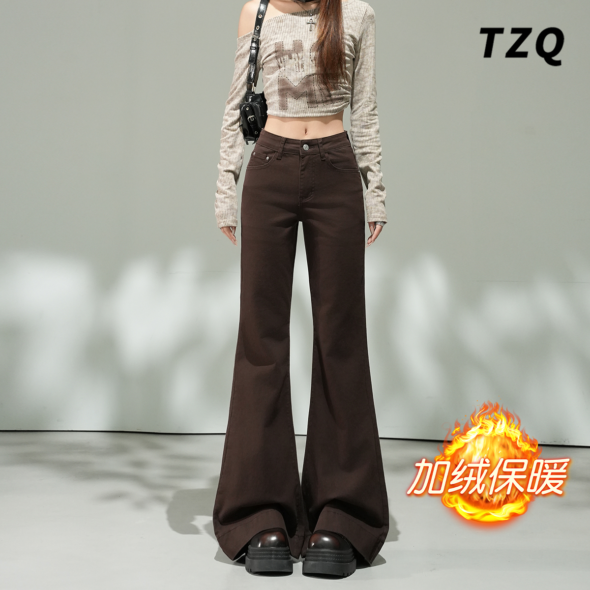 加厚小个子不贴腿阔腿拖地喇叭裤