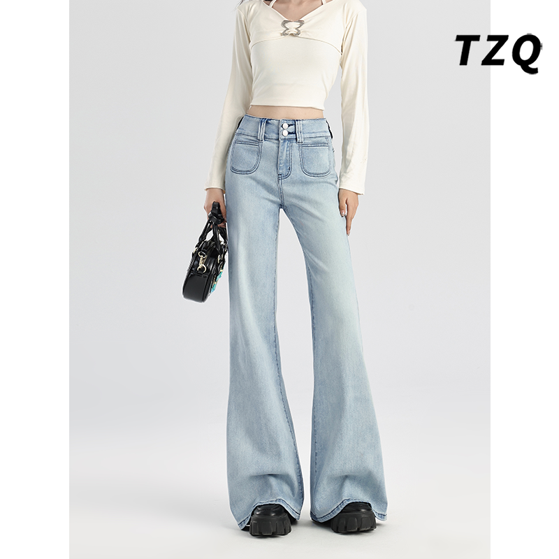 高腰显瘦小个子弹力马蹄喇叭裤子