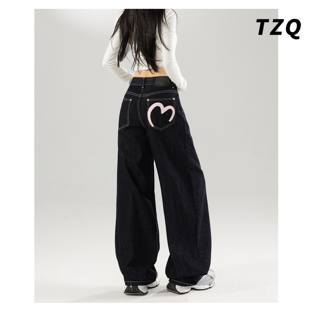 新款美式低腰宽松直筒拖地弯刀裤