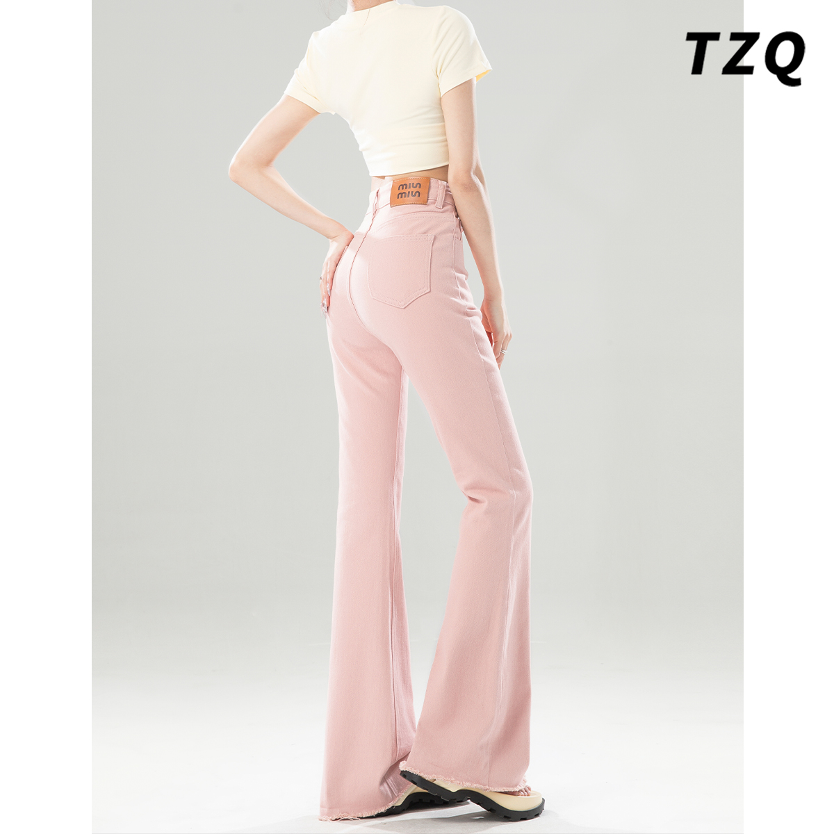 韩系春秋新款高腰修身显瘦喇叭裤