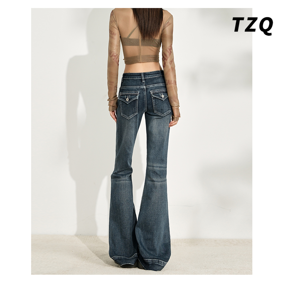 新款辣妹修身显瘦垂感喇叭马蹄裤