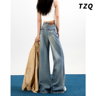 怀旧蓝低腰微喇牛仔裤女2026新款加绒美式辣妹不贴腿拖地喇叭裤子