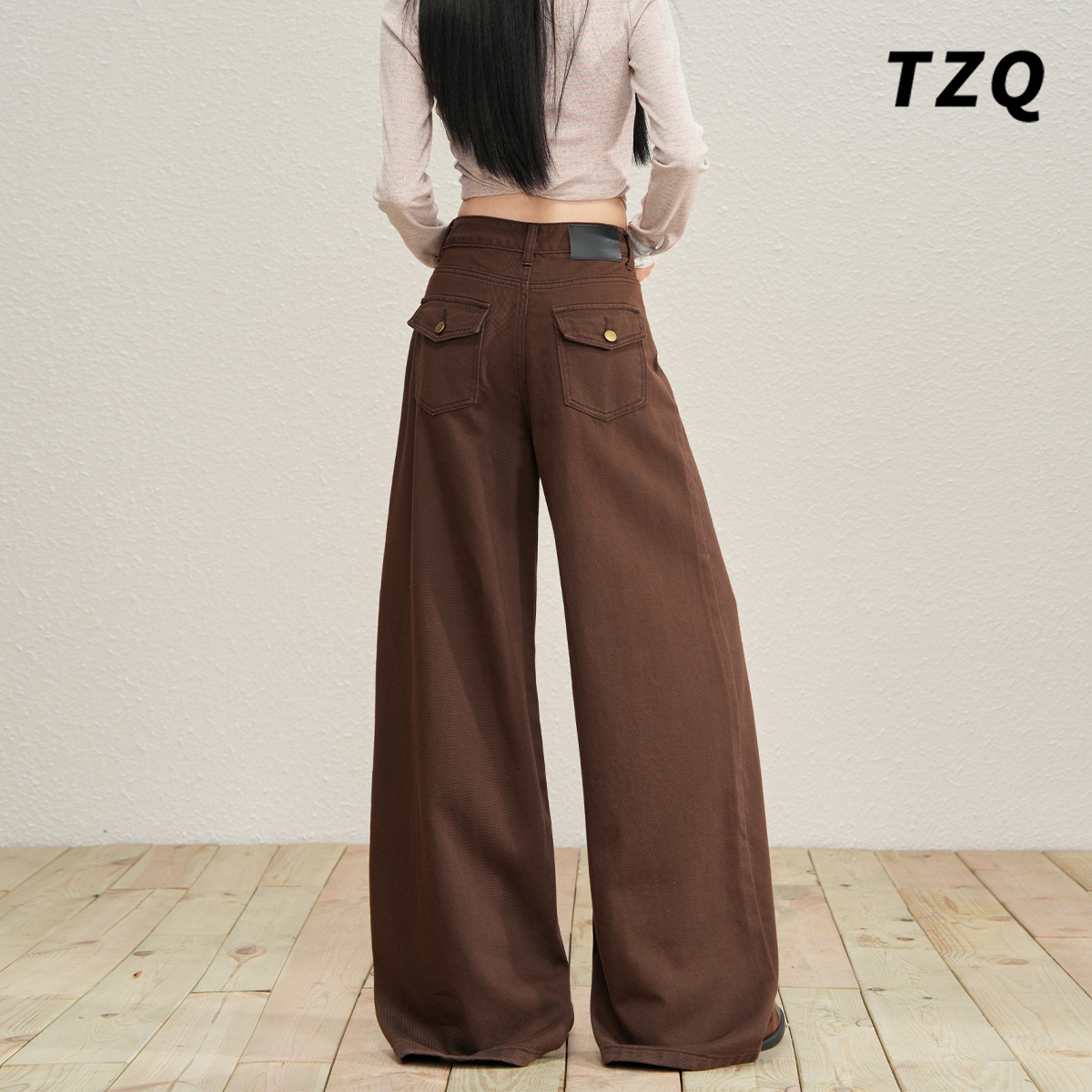 美拉德时尚设计感宽松阔腿拖地裤