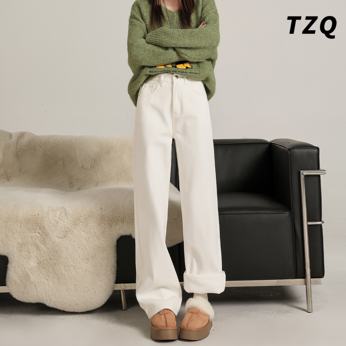 新款冬季百搭高腰显瘦休闲直筒裤