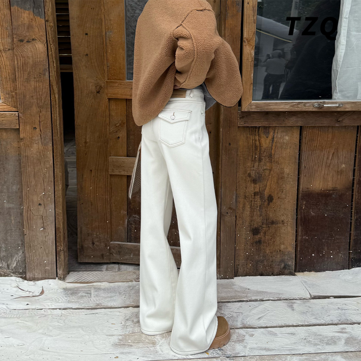 米白色加绒微喇牛仔裤女冬季爆款高腰宽松显瘦不贴腿垂感喇叭裤子,女装/女士精品,牛仔裤,淘宝优惠券,粉丝福利购,淘宝优惠卷