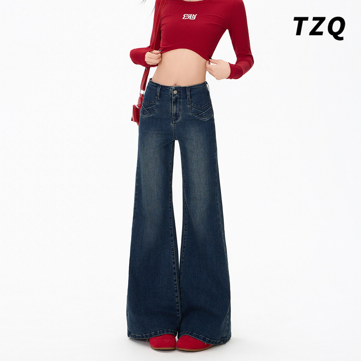 设计感复古阔腿微喇牛仔裤女2025秋季时尚宽松拖地不贴腿喇叭裤子,女装/女士精品,牛仔裤,淘宝优惠券,粉丝福利购,淘宝优惠卷