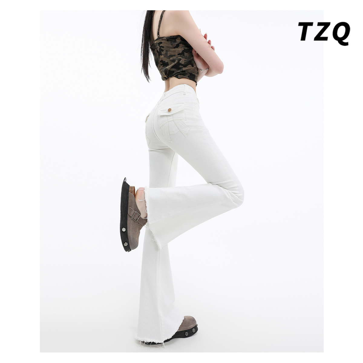 高腰气质修身显瘦弹力阔腿喇叭裤