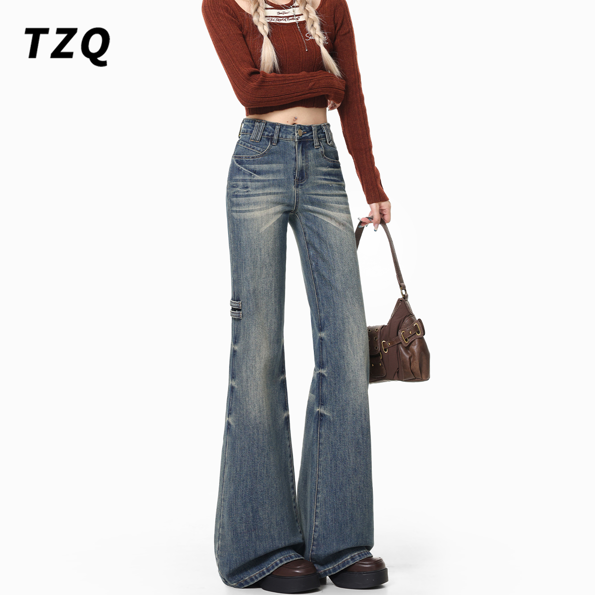 新款时尚辣妹小众显瘦垂感喇叭裤