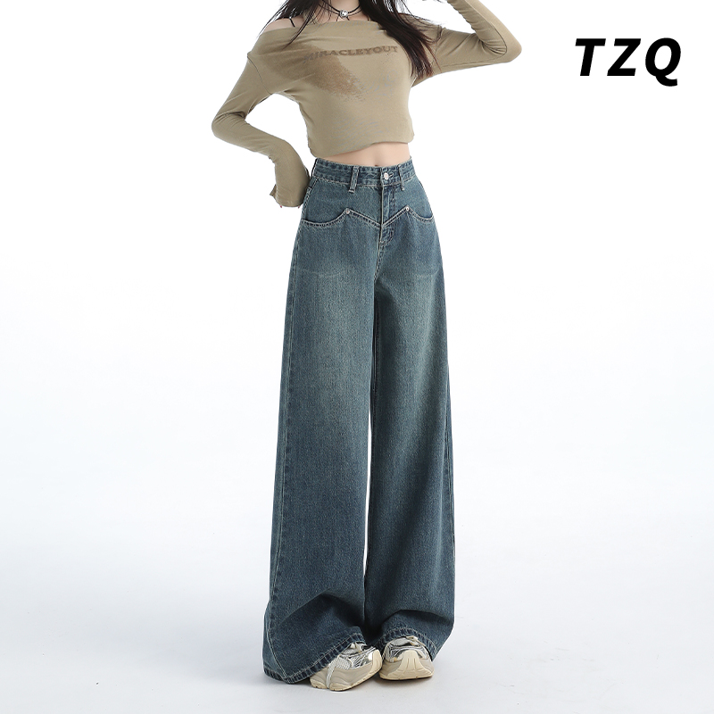 秋季时尚高腰宽松显瘦拖地直筒裤