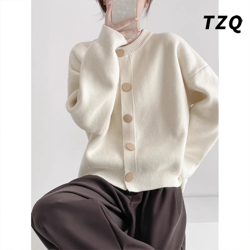 设计感单排扣针织毛衣外套女2025