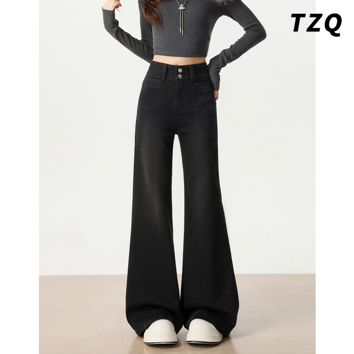 高腰显瘦小个子加绒拖地喇叭裤子